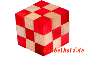 Snake Cube Schlangenwürfel medium rot 3D Puzzle für eine Person in den Maßen 6,0 x 6,0 x 6,0 cm, samanea wooden puzzle brain teaser