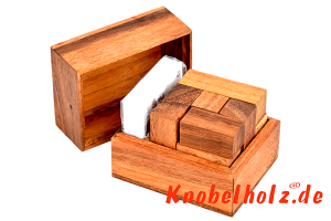 Soma Würfel mit Vorlagen Karten Holzpuzzle 3D mit 7 Teilen Wooden IQ Puzzle, Geduld Puzzle, Denkspiel in den Maßen 9,0 x 11,5 x 9,5 cm, samanea brain teaser