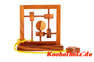 Mond und Sterne Schnurpuzzle, Mond und Sterne Holz Puzzle, Denkspiel Knobelaufgabe in den Maßen14,5 x 6,0 x 14,5 cm, Samanea wood brain teaser