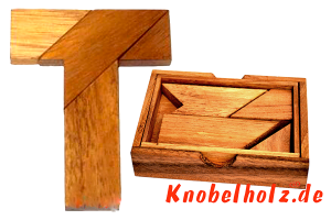 T Puzzle Box Buchstaben T Holzpuzzle Wooden Game Tangram mit 4 Holzteilen in den Maßen 7,6 x 11,8 x 2,0 cm, samanea brain teaser