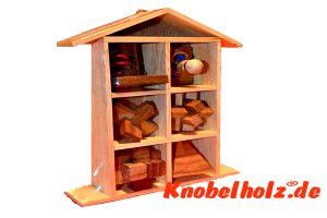 Toilettenhäuschen Holzpuzzle 3D Sammlung mit vielen Puzzle aus Holz, IQ Puzzle, Knobel Puzzle, Denkspiel in den Maßen 8,0 x 3,0 x 19,0 cm, samanea brain teaser