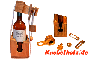 Weinflaschenpuzzle dont break the bottle Holzpuzzle für Freunde, Geschenk Puzzle, Geduld Puzzle, Denkspiel in den Maßen 11,0 x 11,0 x 18,0 cm, samanea brain teaser puzzle