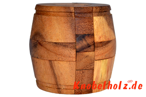 Wine Fass 3D Puzzle mit Holzteilen für eine Person in den Maßen 6,8 x 6,8 x 6,8 cm, samanea wooden puzzle brain teaser