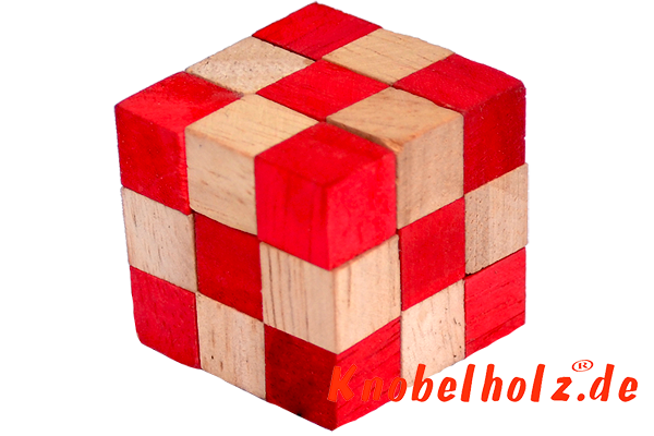 Snake Cube Schlangenwürfel medium rot 3D Puzzle für eine Person in den Maßen 6,0 x 6,0 x 6,0 cm, samanea wooden puzzle brain teaser
