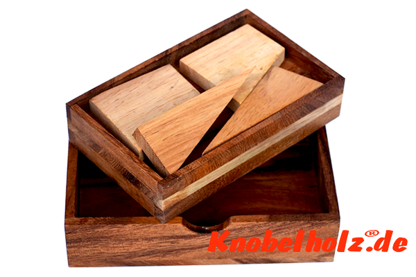 Square Puzzle Box Holzpuzzle mit 4 Teilen, Puzzle 2D, Wooden IQ Game, Geduld Puzzle, Denkspiel in den Maßen 19,0 x 12,2 x 3,8 cm, samanea brain teaser