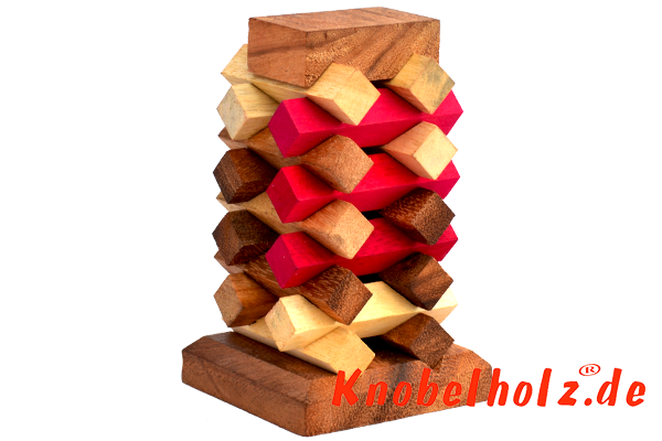 Tower Hormon Puzzle aus Holz, Denkspiel, IQ Game, Knobelholz miz´t Maßen 8,0 x 8,0 x 13,5 cm, monkey pod puzzle