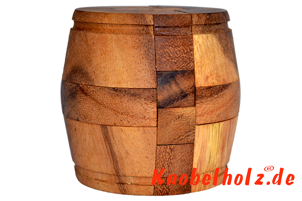 Wine Fass 3D Puzzle mit Holzteilen für eine Person in den Maßen 6,8 x 6,8 x 6,8 cm, samanea wooden puzzle brain teaser
